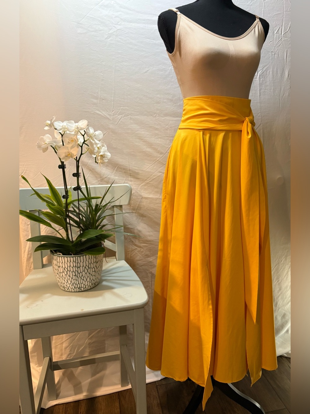 Yellow Tie-Waist Maxi Skirt - Women's Flowing Skirt